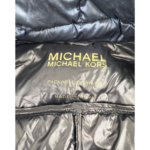 Michael Kors Women's Packable Down Puffer Jacket Navy Blue Gold Accents Sz. M - Picture 4 of 14